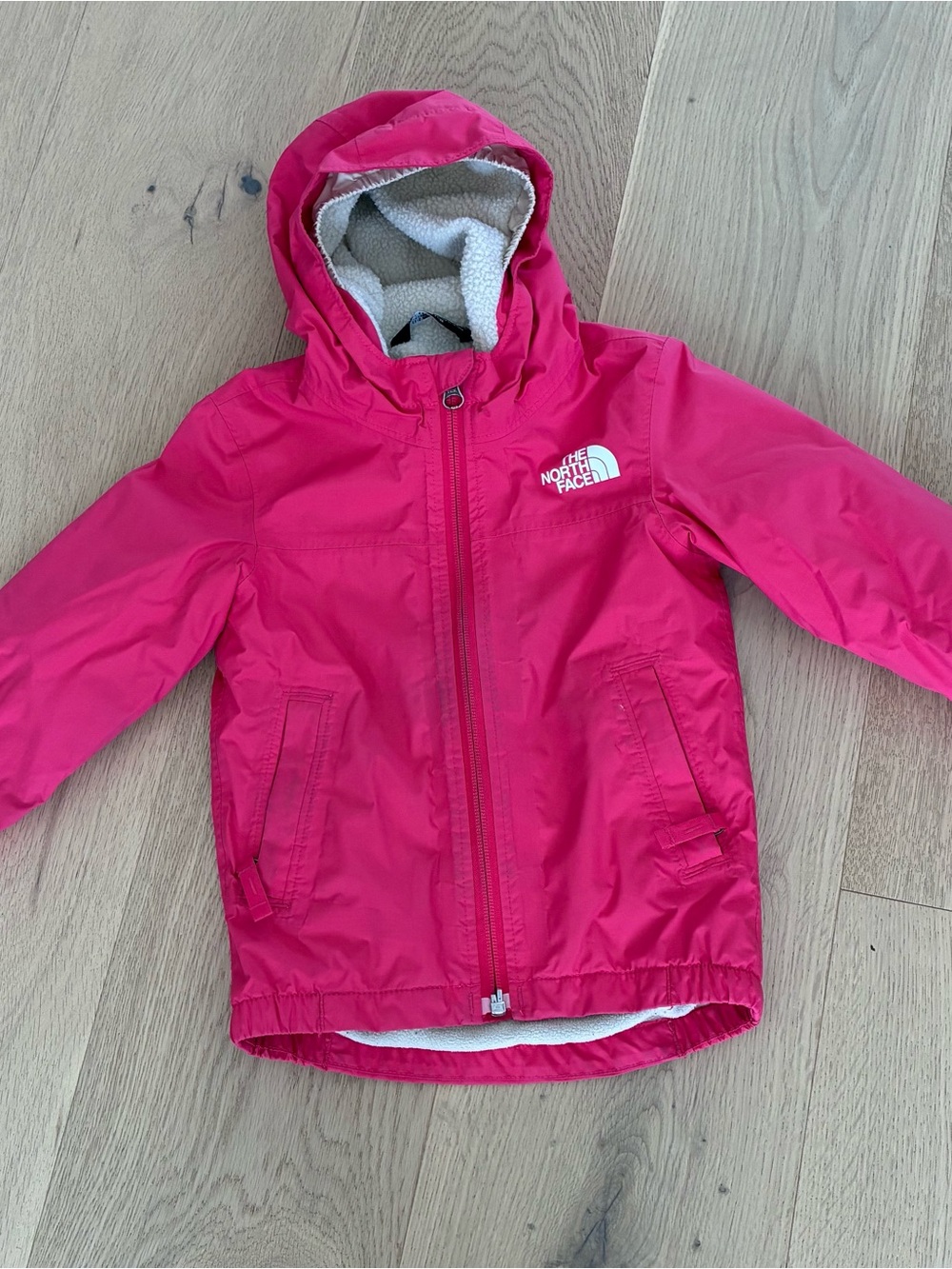 The North Face Girls' Hot Pink fleece lined Rain Jacket